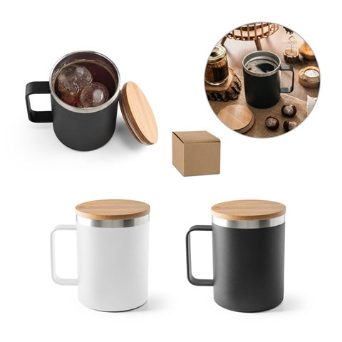 G94276 LAUDA. Tazza in acciaio inossidabile riciclato al 90% con coperchio in bamboo, 420 ml