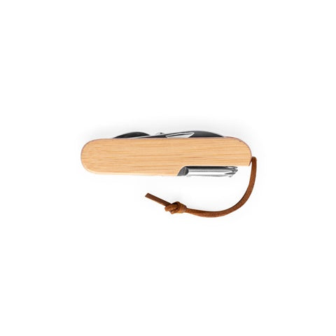 G94366 RYKER. Coltello tascabile multifunzionale in bamboo e acciaio inossidabile con manico in PU