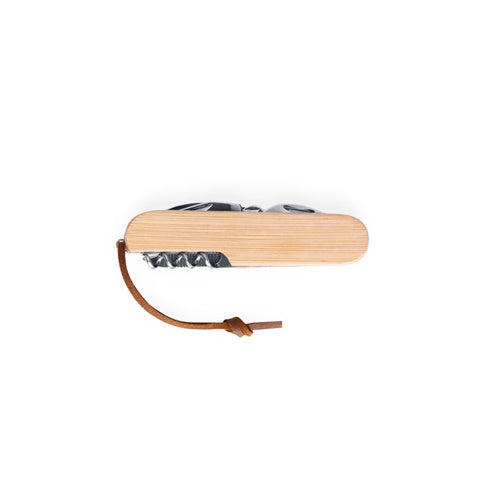 G94366 RYKER. Coltello tascabile multifunzionale in bamboo e acciaio inossidabile con manico in PU