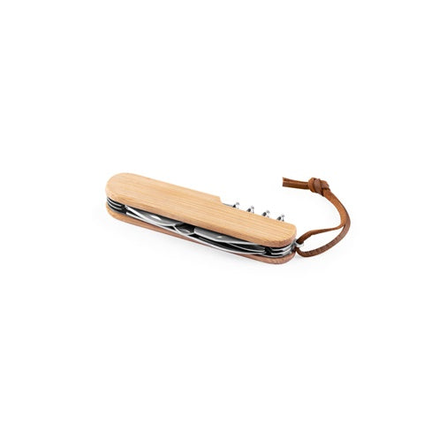 G94366 RYKER. Coltello tascabile multifunzionale in bamboo e acciaio inossidabile con manico in PU