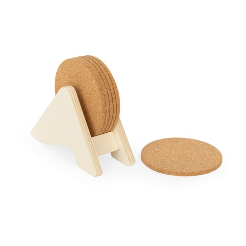 G94368 PLYCORK. Supporto in compensato con 6 sottobicchieri in sughero