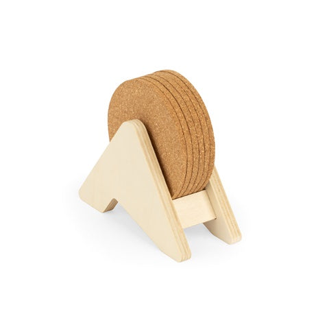 G94368 PLYCORK. Supporto in compensato con 6 sottobicchieri in sughero