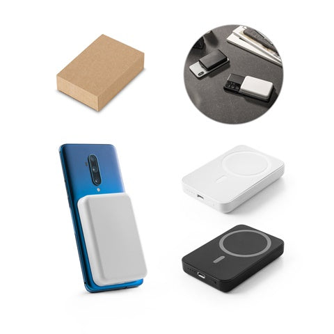 G97166 AMPERE. Power bank magnetico da 5'000 mAh con caricatore wireless superveloce da 15W in 100% rABS