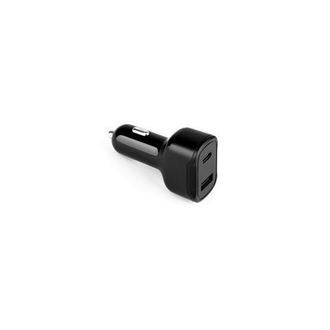 G97189 DIRAC. Adattatore per accendisigari con porta USB-A 18W e USB-C 20W in 100% rABS
