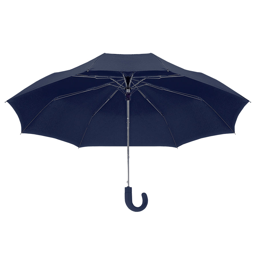 G06501 Mini ombrello automatico con manico curvo gommato e astuccio in tinta