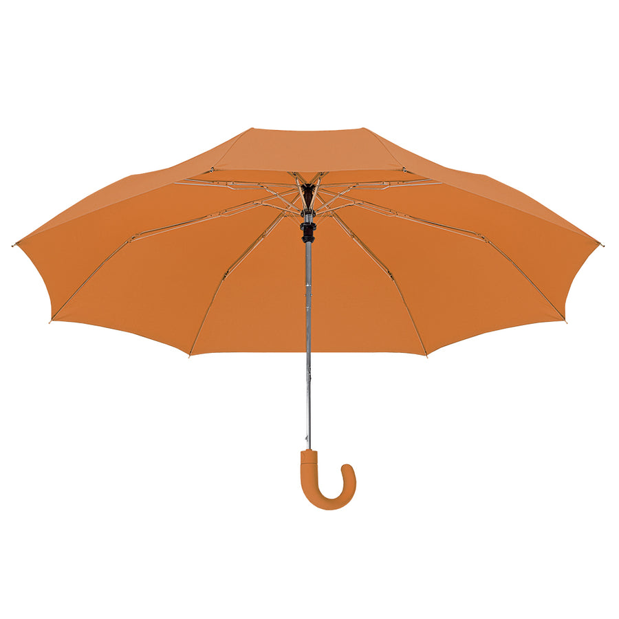 G06501 Mini ombrello automatico con manico curvo gommato e astuccio in tinta