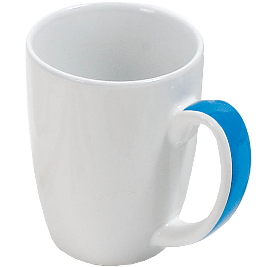 G07410S Tazza in ceramica bianca 320 ml con manico colorato (in scatola individuale)