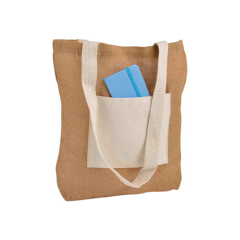 G09148 Borsa in Juta con manici e tasca esterna