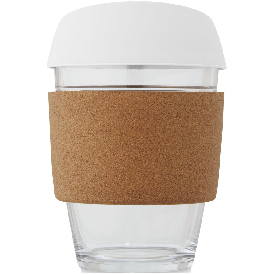 G100665 Bicchiere da 360 ml in vetro borosilicato con impugnatura in sughero e coperchio in silicone Lidan