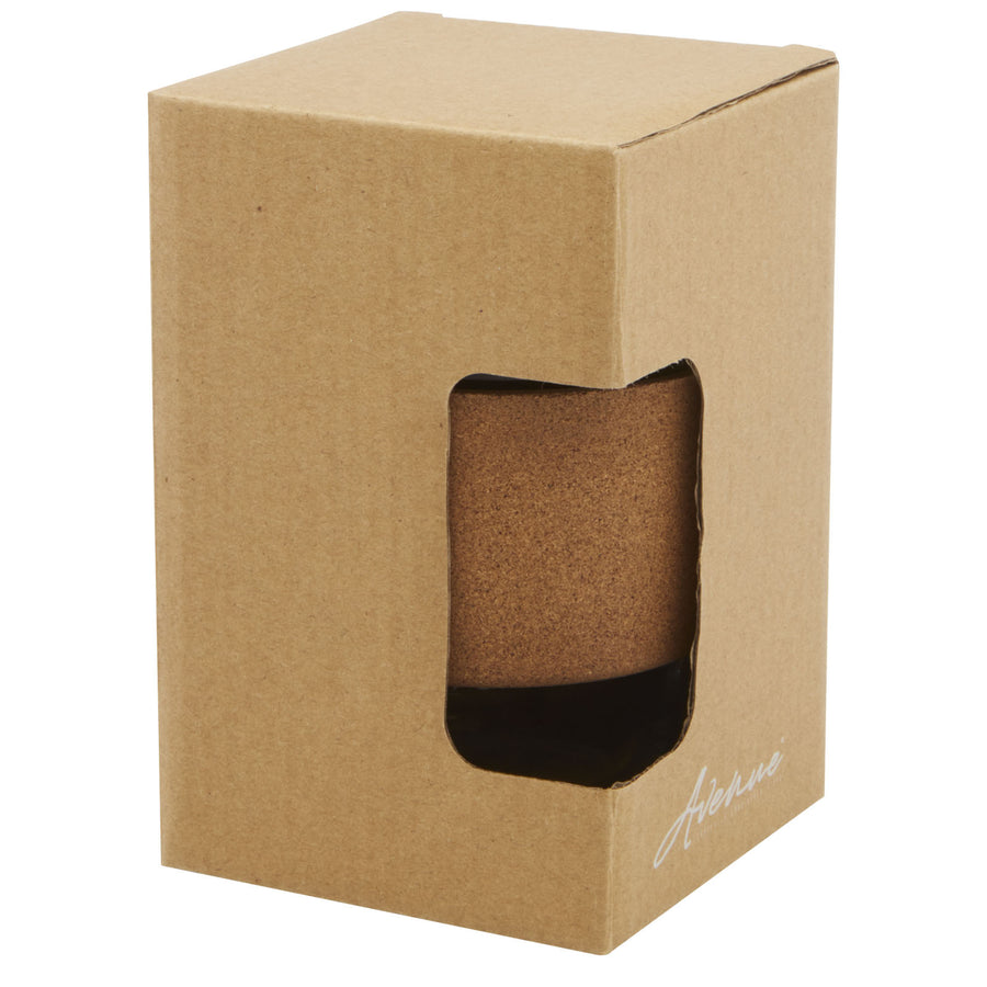 G100665 Bicchiere da 360 ml in vetro borosilicato con impugnatura in sughero e coperchio in silicone Lidan