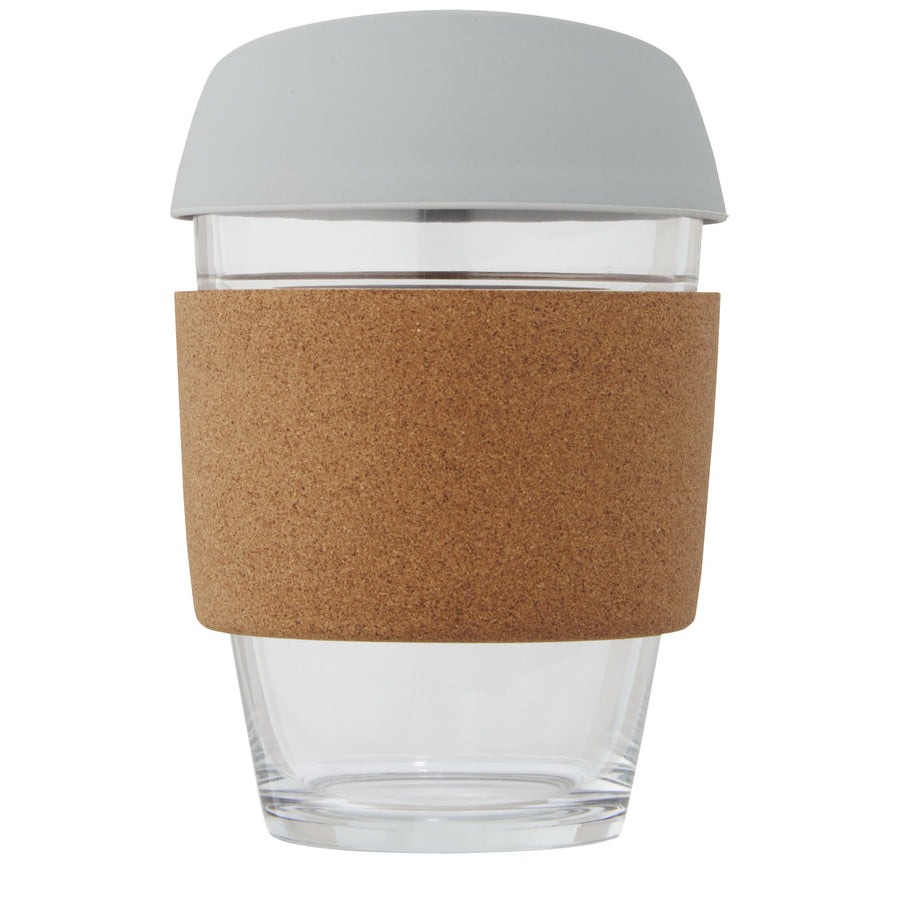 G100665 Bicchiere da 360 ml in vetro borosilicato con impugnatura in sughero e coperchio in silicone Lidan