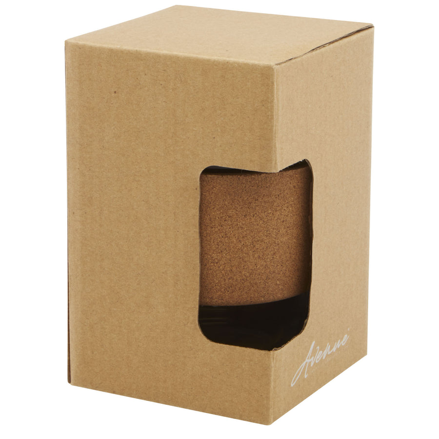 G100665 Bicchiere da 360 ml in vetro borosilicato con impugnatura in sughero e coperchio in silicone Lidan