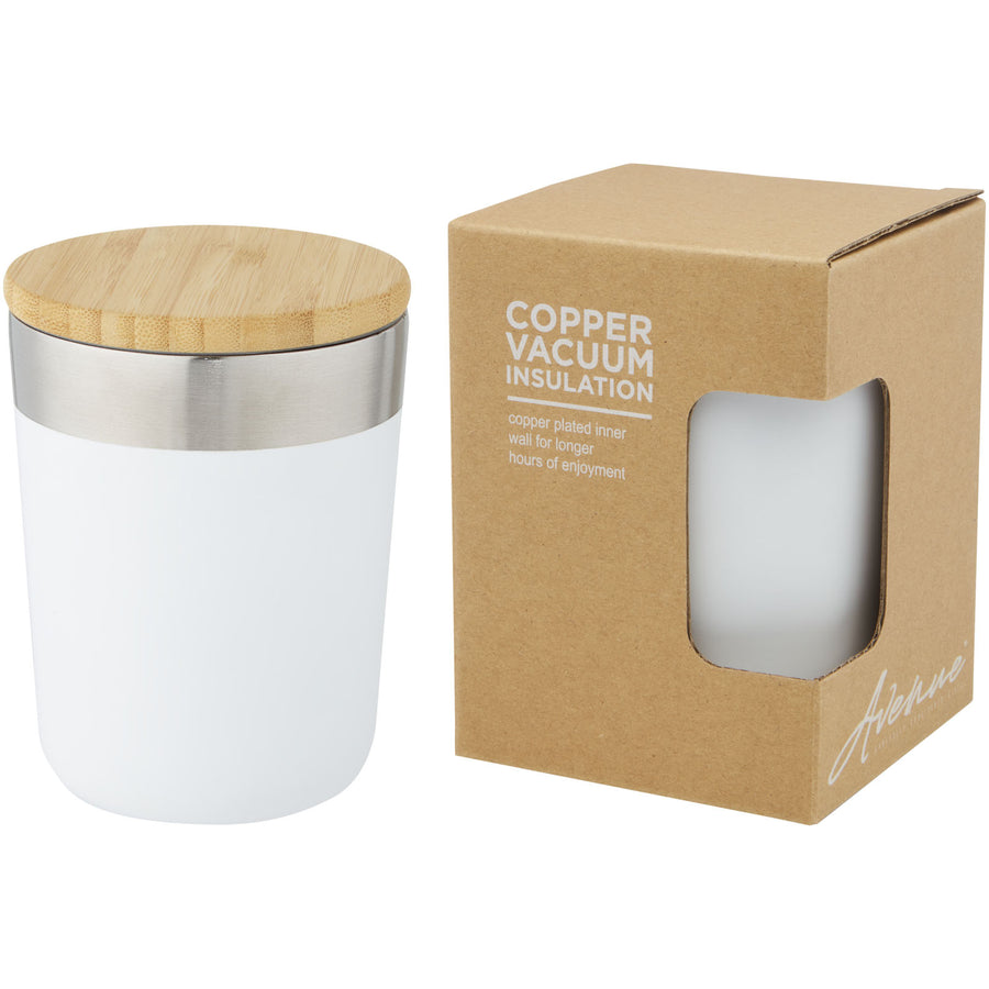 G100670 Bicchiere termico in acciaio inossidabile con isolamento sottovuoto in rame e coperchio in bambù da 300 ml Lagan