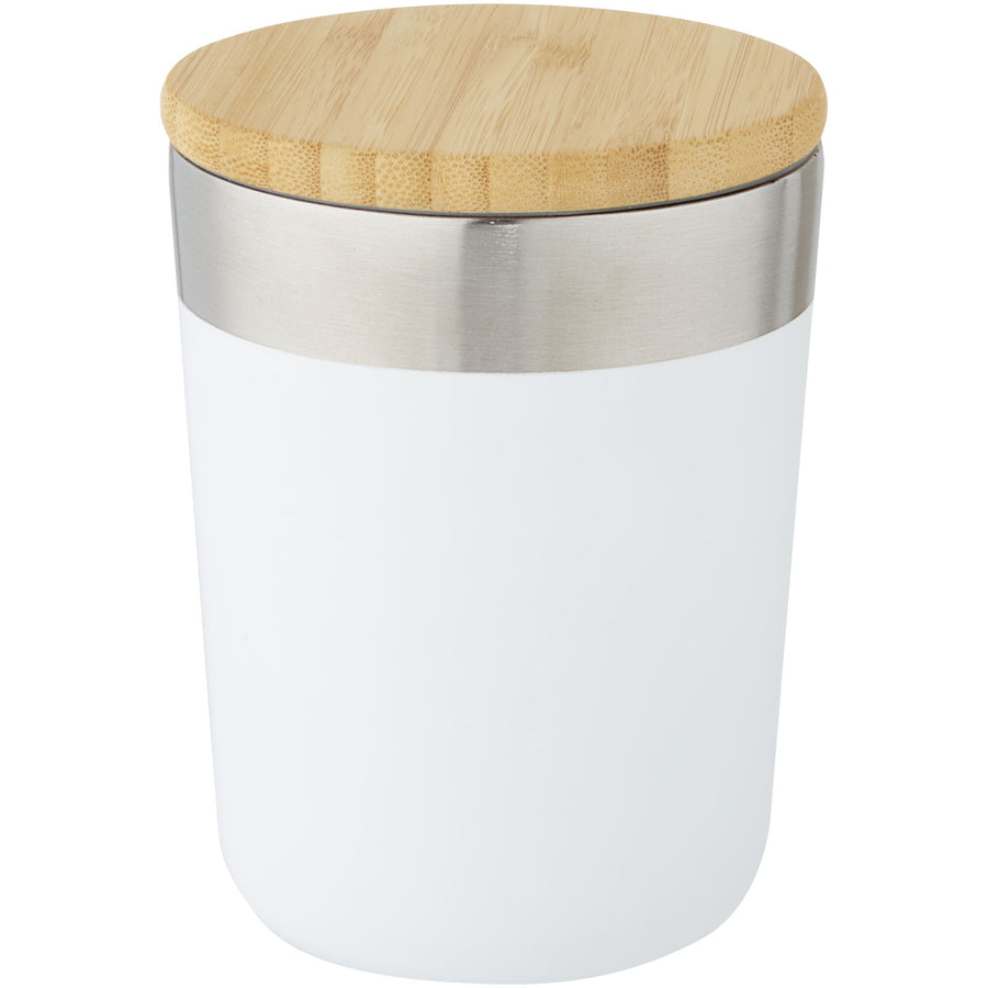 G100670 Bicchiere termico in acciaio inossidabile con isolamento sottovuoto in rame e coperchio in bambù da 300 ml Lagan
