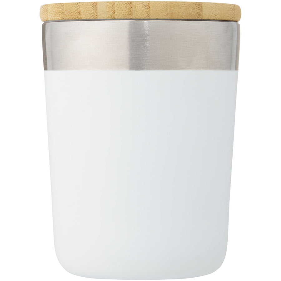 G100670 Bicchiere termico in acciaio inossidabile con isolamento sottovuoto in rame e coperchio in bambù da 300 ml Lagan