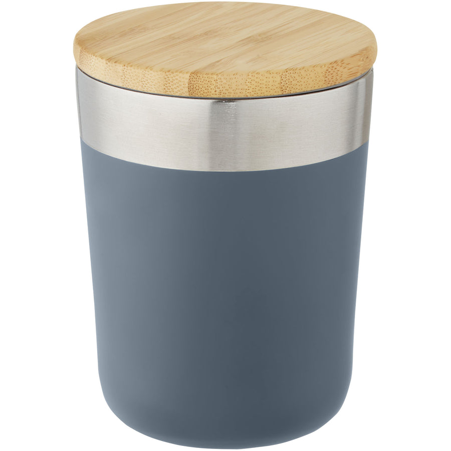 G100670 Bicchiere termico in acciaio inossidabile con isolamento sottovuoto in rame e coperchio in bambù da 300 ml Lagan