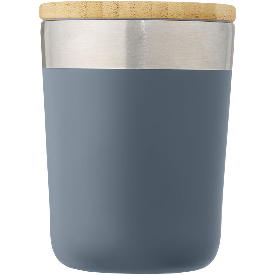 G100670 Bicchiere termico in acciaio inossidabile con isolamento sottovuoto in rame e coperchio in bambù da 300 ml Lagan