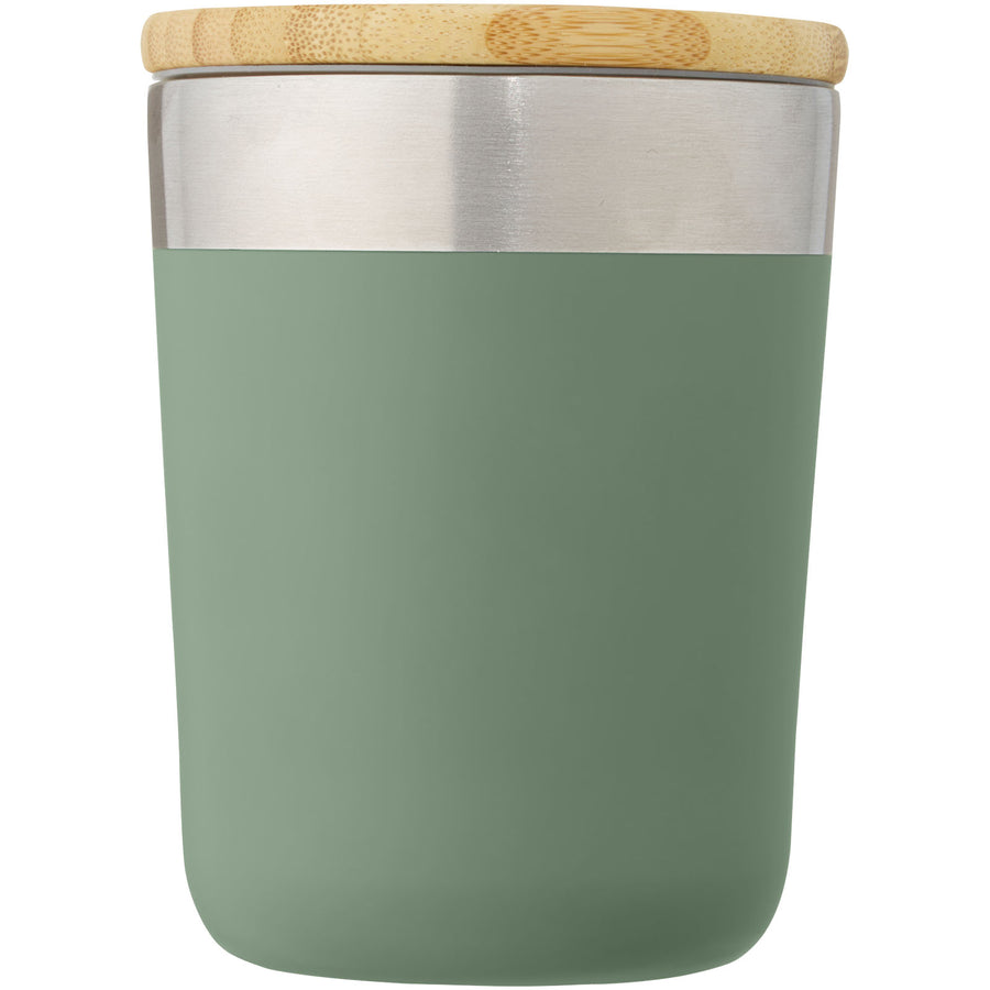 G100670 Bicchiere termico in acciaio inossidabile con isolamento sottovuoto in rame e coperchio in bambù da 300 ml Lagan
