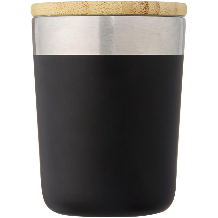 G100670 Bicchiere termico in acciaio inossidabile con isolamento sottovuoto in rame e coperchio in bambù da 300 ml Lagan