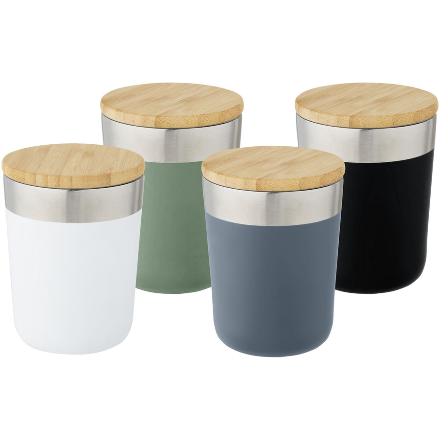 G100670 Bicchiere termico in acciaio inossidabile con isolamento sottovuoto in rame e coperchio in bambù da 300 ml Lagan