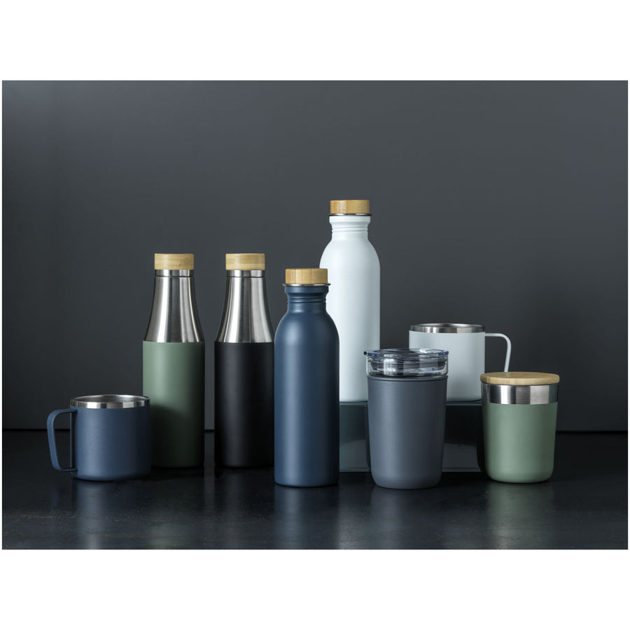 G100670 Bicchiere termico in acciaio inossidabile con isolamento sottovuoto in rame e coperchio in bambù da 300 ml Lagan