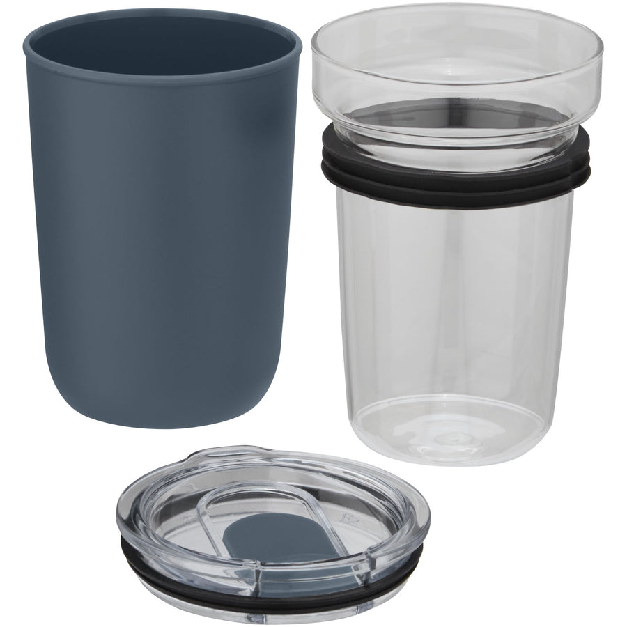G100675 Bicchiere Bello da 420 ml in vetro con parete esterna in plastica riciclata