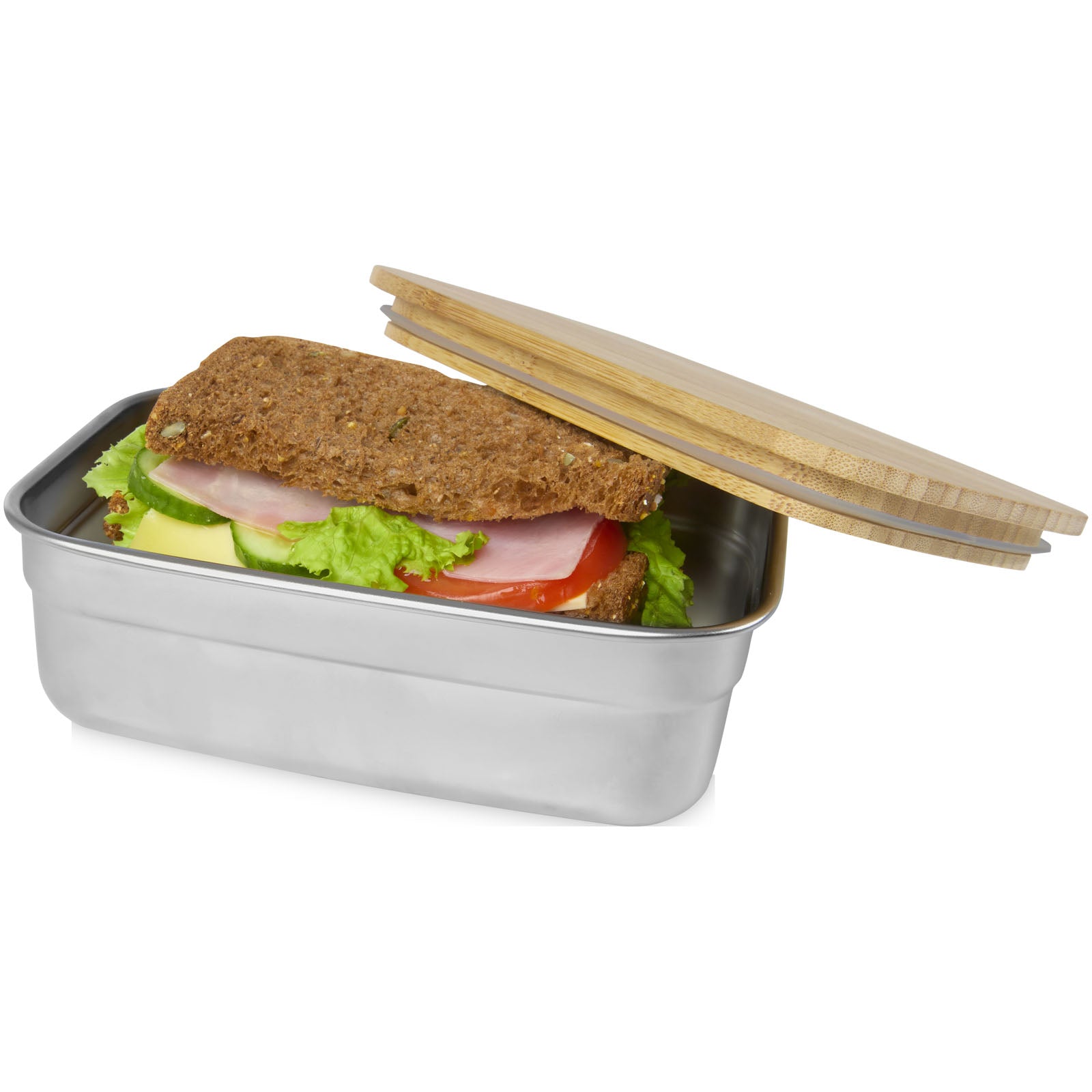 G113275 Contenitore per pranzo Tite in acciaio inossidabile con coperchio in bamboo