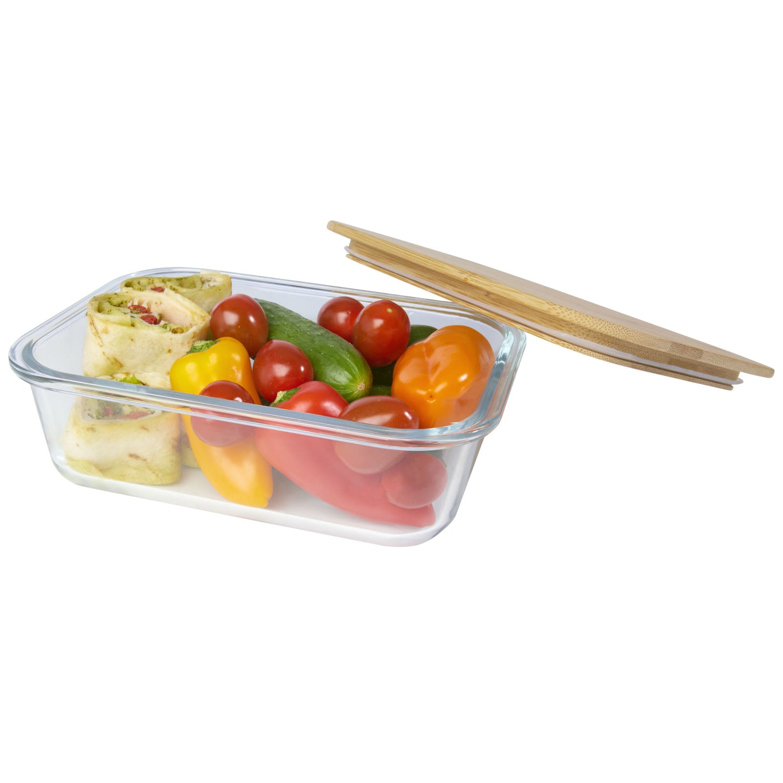 G113276 Contenitore per pranzo Roby di vetro con coperchio in bamboo