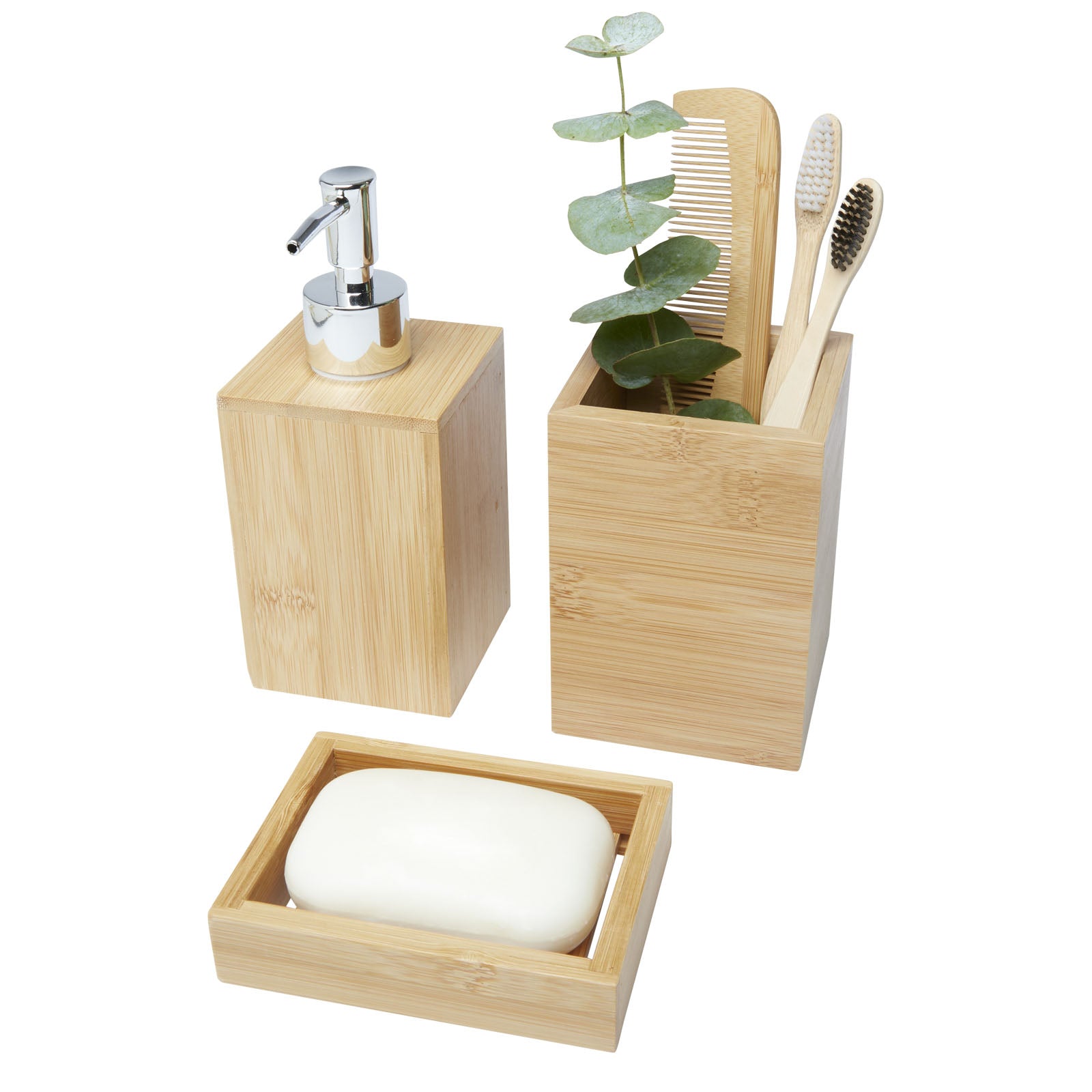G126195 Set da bagno Hedon da 3 pezzi in bamboo