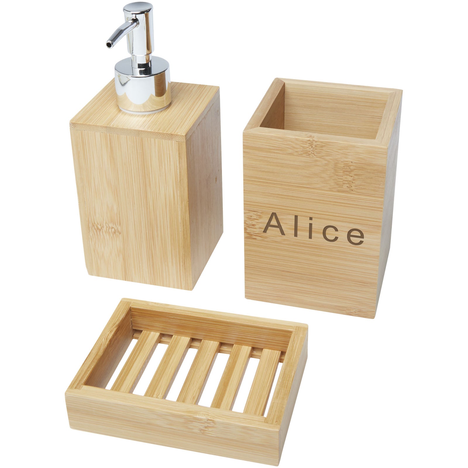 G126195 Set da bagno Hedon da 3 pezzi in bamboo
