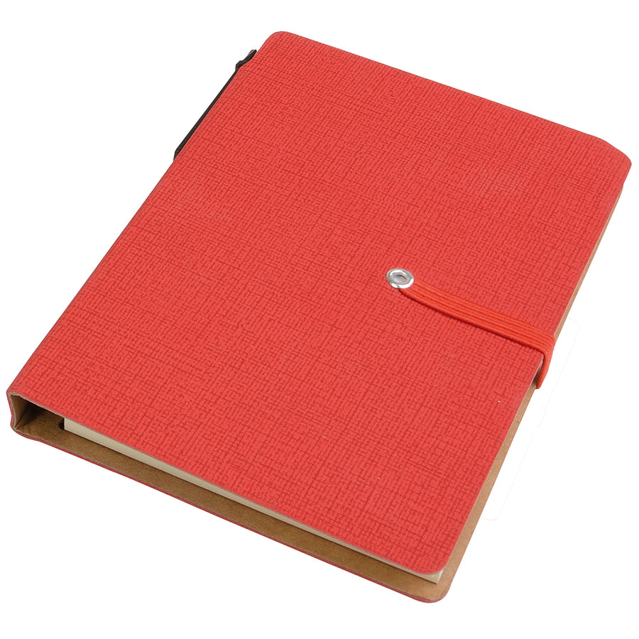G17417 Block notes con elastico, penna in cartone e foglietti adesivi