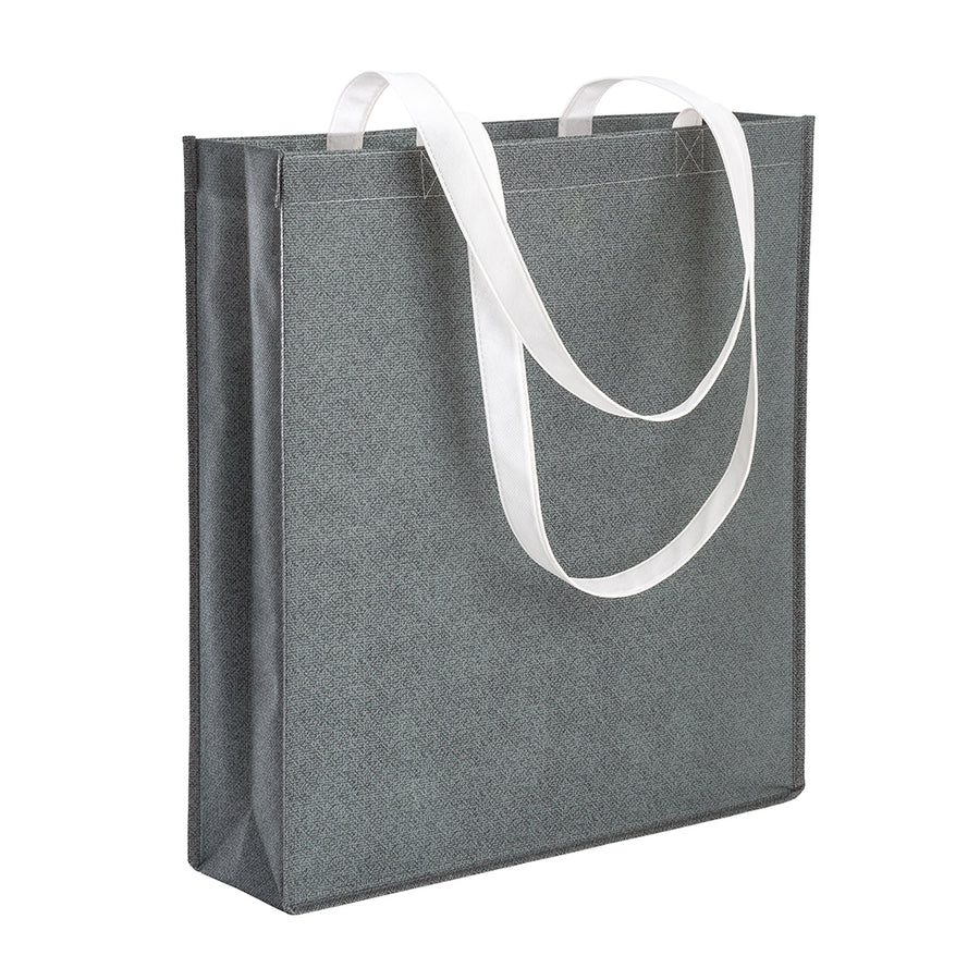 G19149 Shopper con soffietto in TNT stampato ad effetto jeans