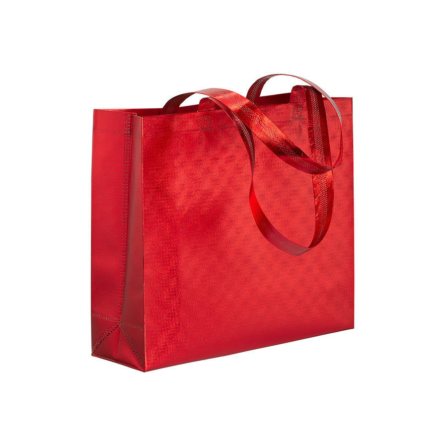 G20147 Shopper in TNT laminato metallizzata, manici lunghi e soffietto