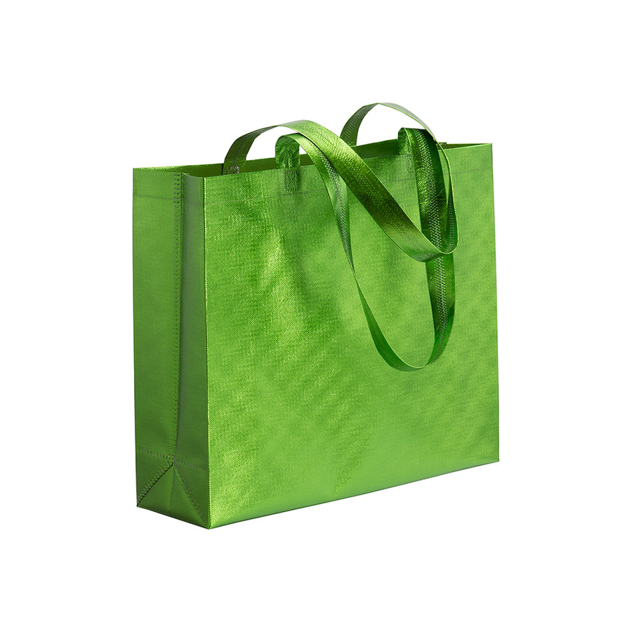 G20147 Shopper in TNT laminato metallizzata, manici lunghi e soffietto