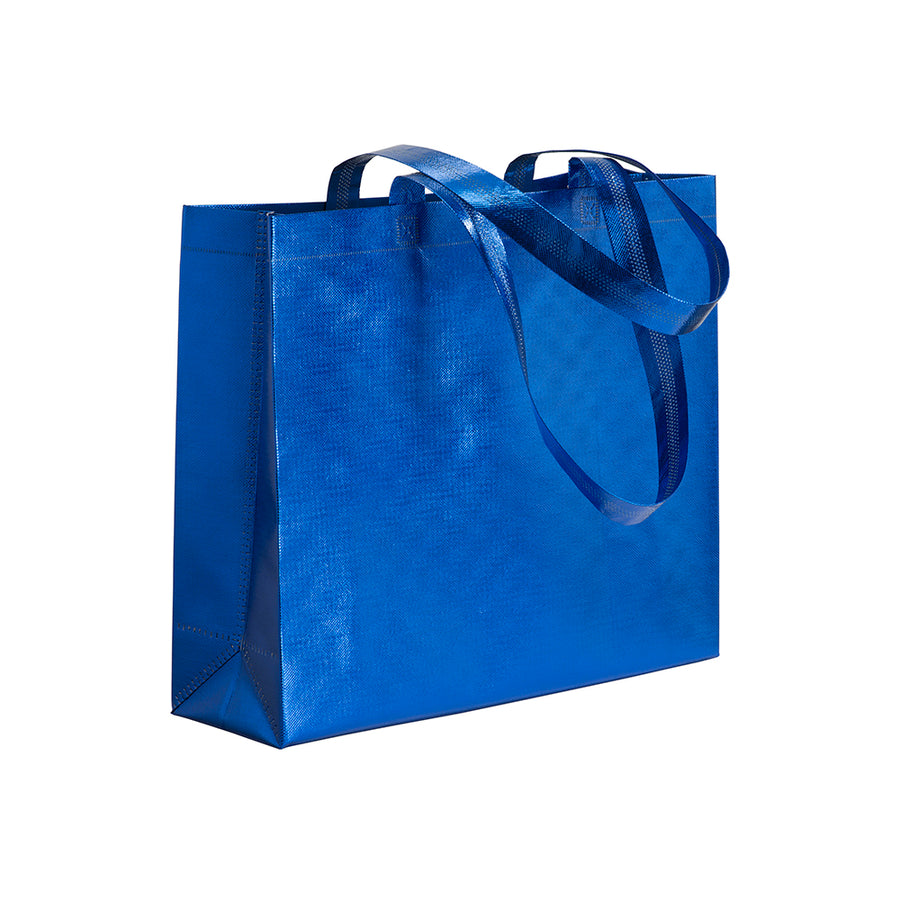 G20147 Shopper in TNT laminato metallizzata, manici lunghi e soffietto