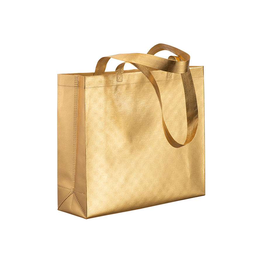 G20147 Shopper in TNT laminato metallizzata, manici lunghi e soffietto