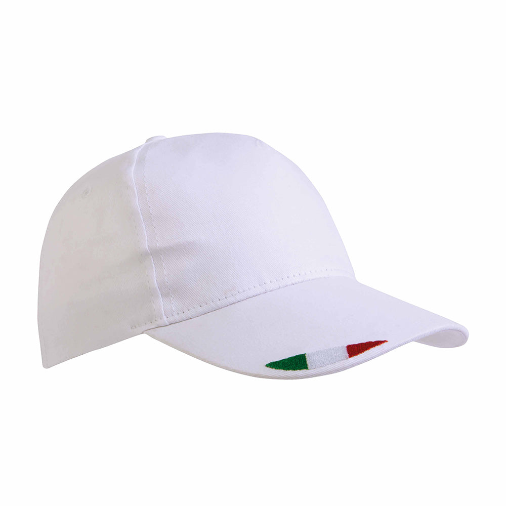 G20303 Cappellino in cotone, 5 pannelli con ricamo tricolore