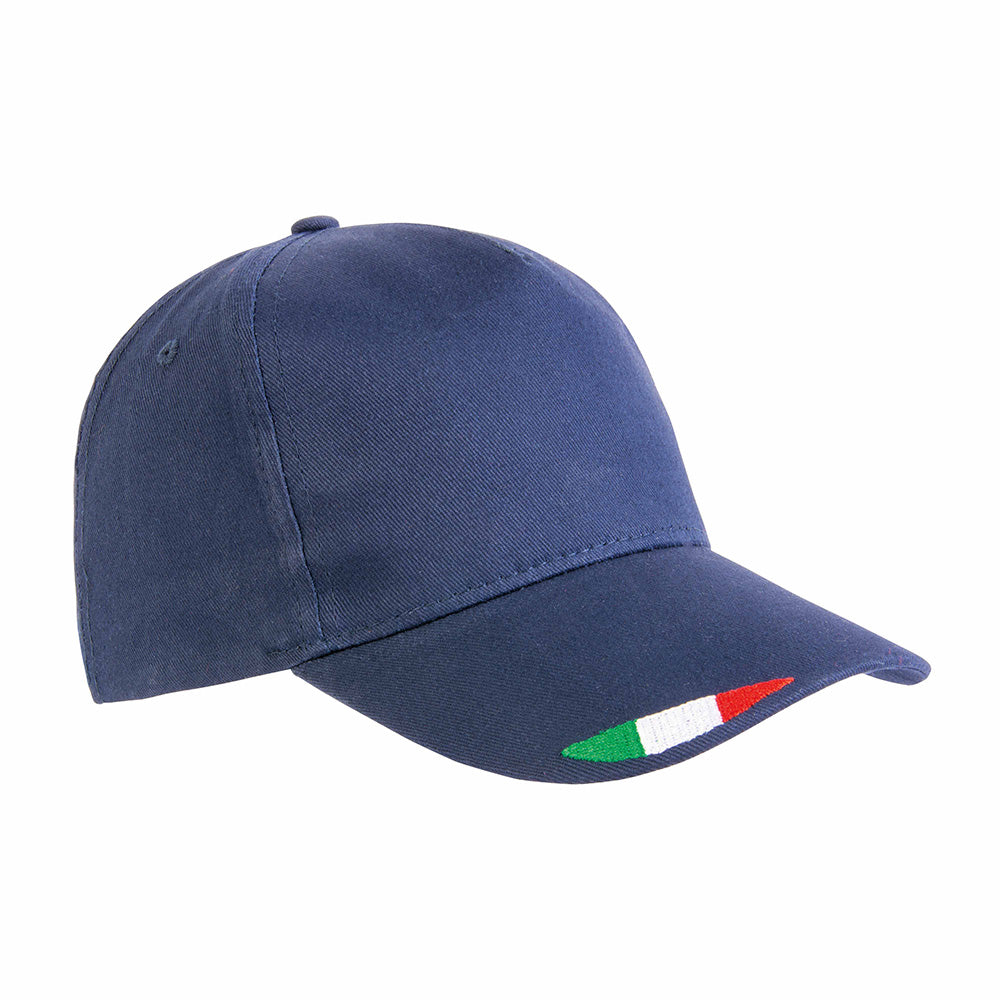 G20303 Cappellino in cotone, 5 pannelli con ricamo tricolore