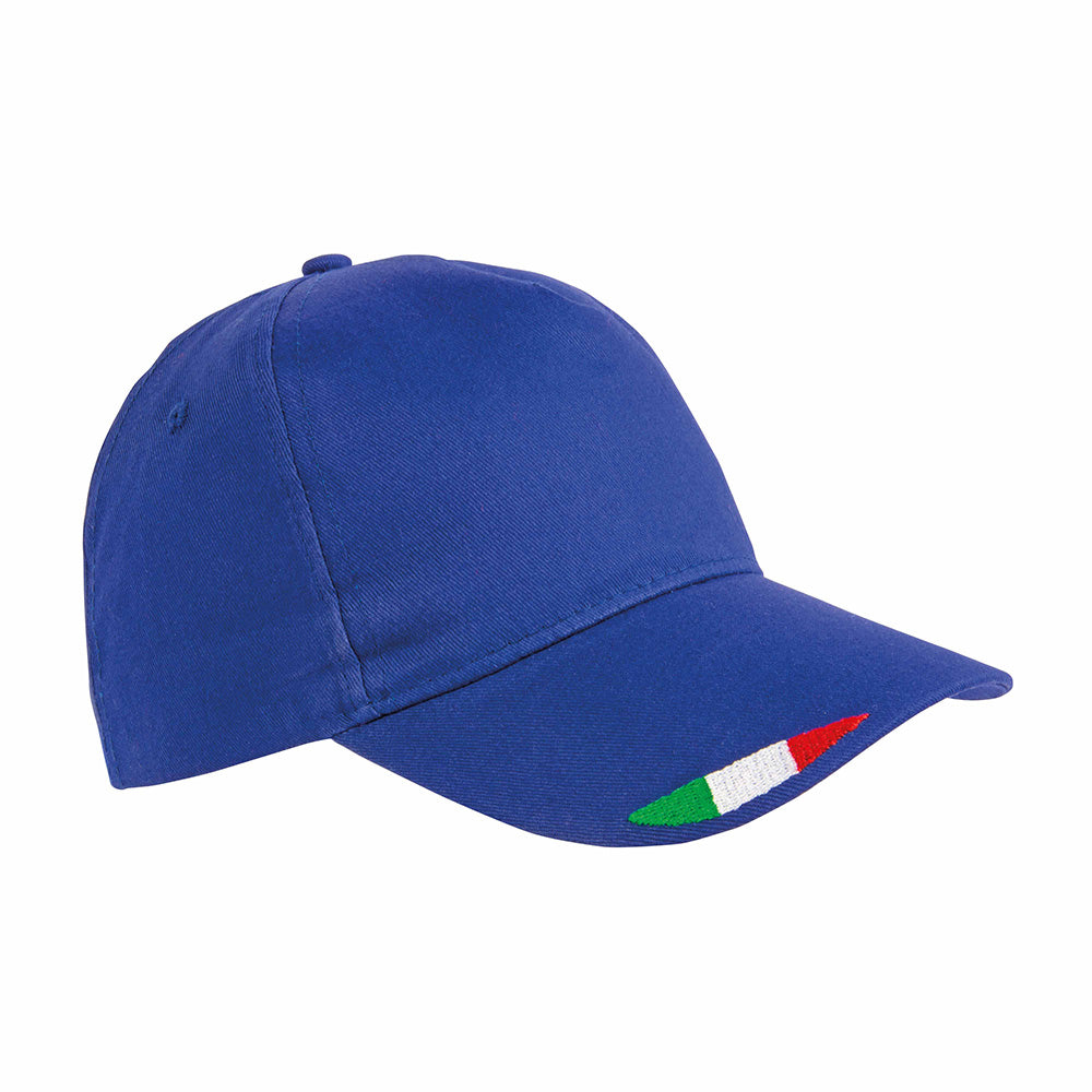G20303 Cappellino in cotone, 5 pannelli con ricamo tricolore