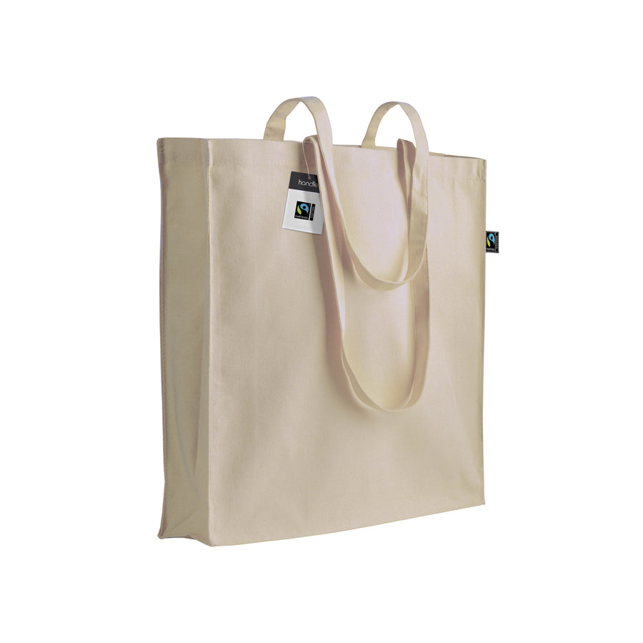 G22102 Shopper certificata Fairtrade  in cotone 140g/m2, manici lunghi e soffietto