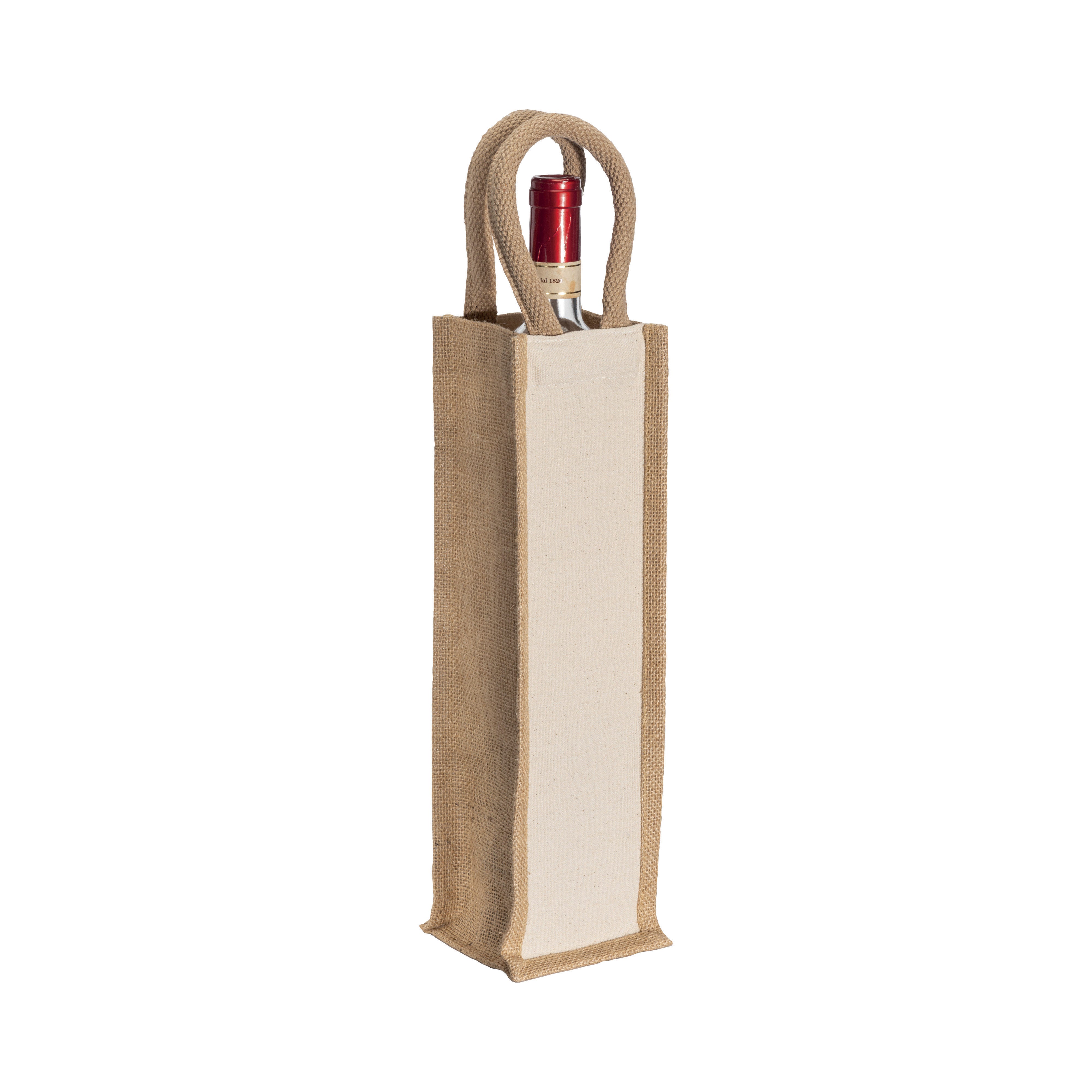 G23409 Borsa porta bottiglia in juta e cotone da 280 gr/m², con manici in corda