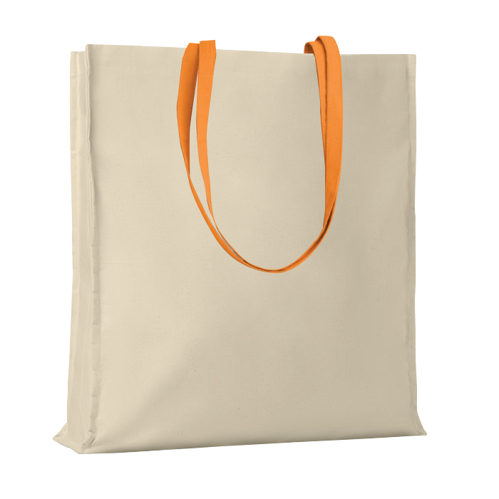 G17107 Shopper con soffietto in cotone naturale 220 g/m2, manici lunghi colorati