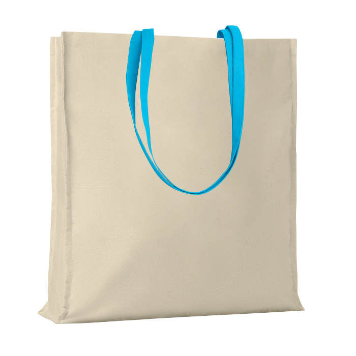 G17107 Shopper con soffietto in cotone naturale 220 g/m2, manici lunghi colorati