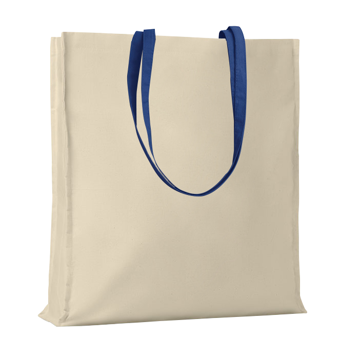 G17107 Shopper con soffietto in cotone naturale 220 gr/m², manici lunghi colorati