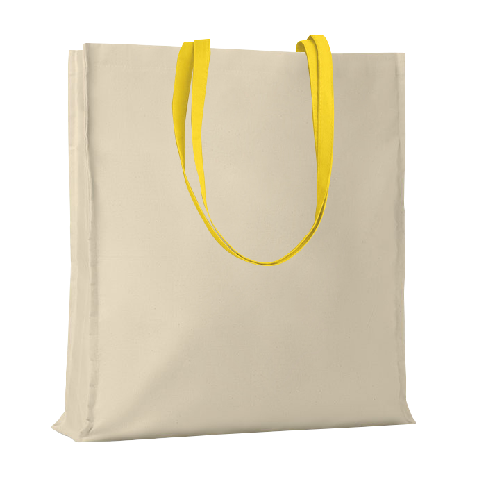 G17107 Shopper con soffietto in cotone naturale 220 gr/m², manici lunghi colorati