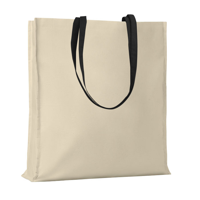 G17107 Shopper con soffietto in cotone naturale 220 gr/m², manici lunghi colorati