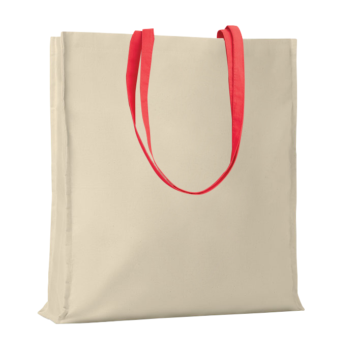 G17107 Shopper con soffietto in cotone naturale 220 g/m2, manici lunghi colorati