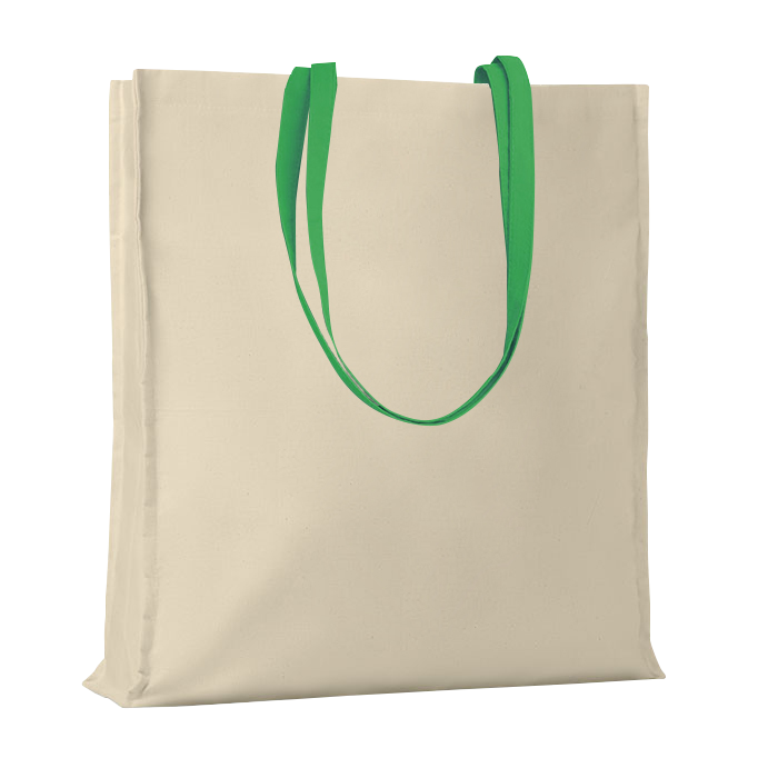 G17107 Shopper con soffietto in cotone naturale 220 gr/m², manici lunghi colorati