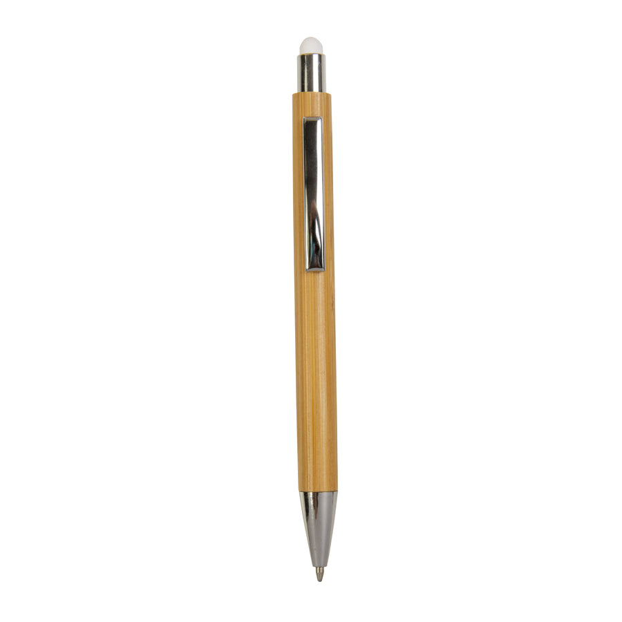 G21804 Penna a scatto con fusto in bamboo, touch colorato e punta cromata