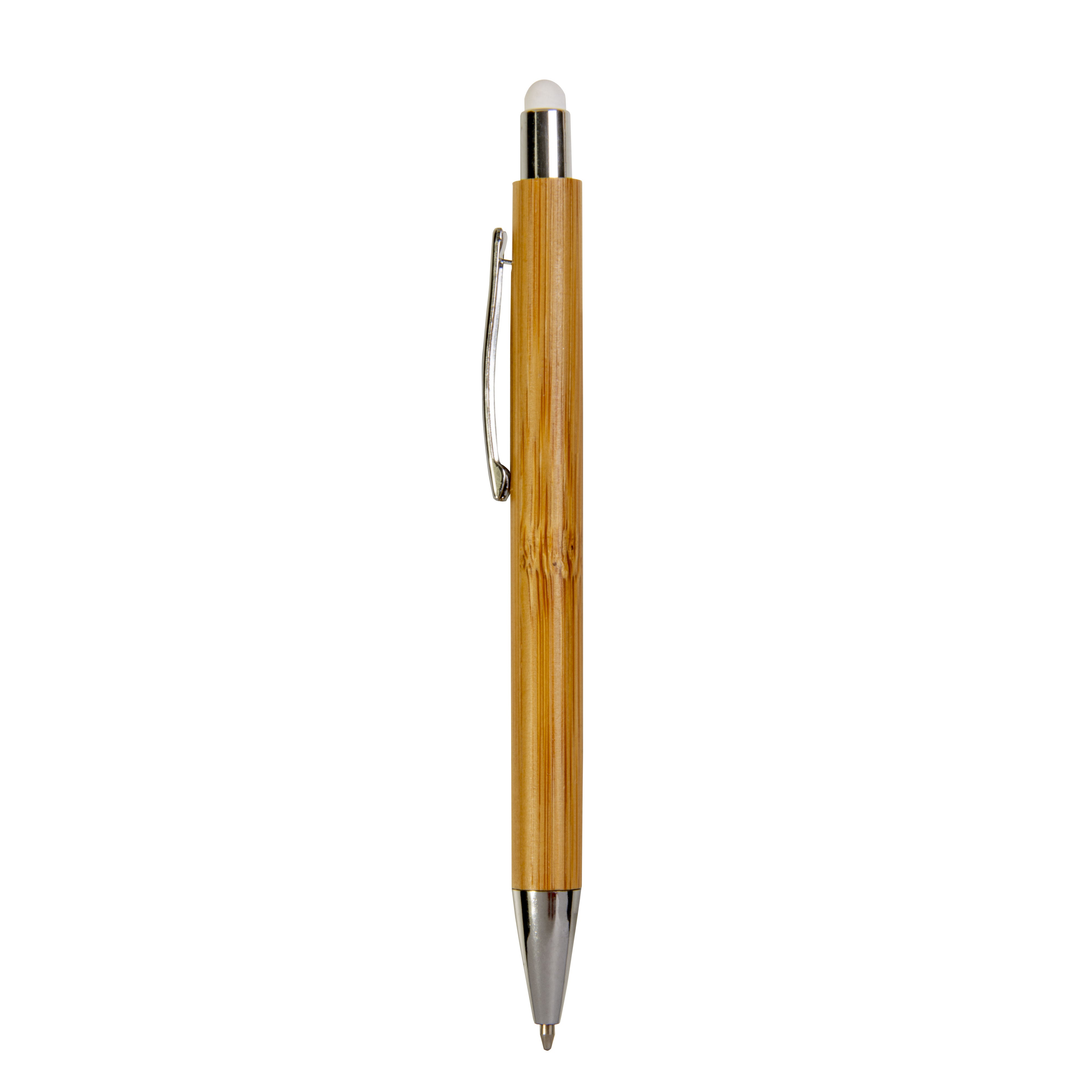 G21804 Penna a scatto con fusto in bamboo, touch colorato e punta cromata